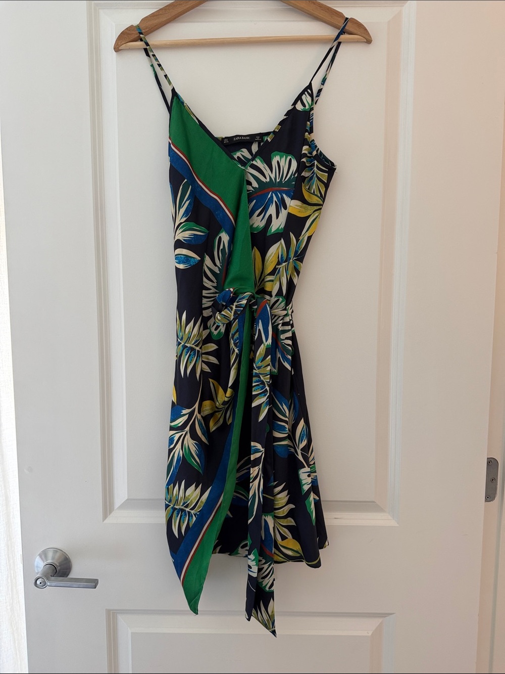 Zara Navy Floral Mini Dress with Green Panel